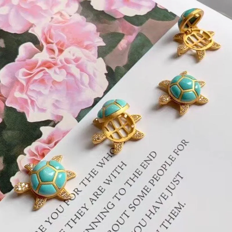 Женский кулон с бирюзой CSJ прекрасное ювелирное ожерелье из стерлингового серебра 925 пробы черепахой