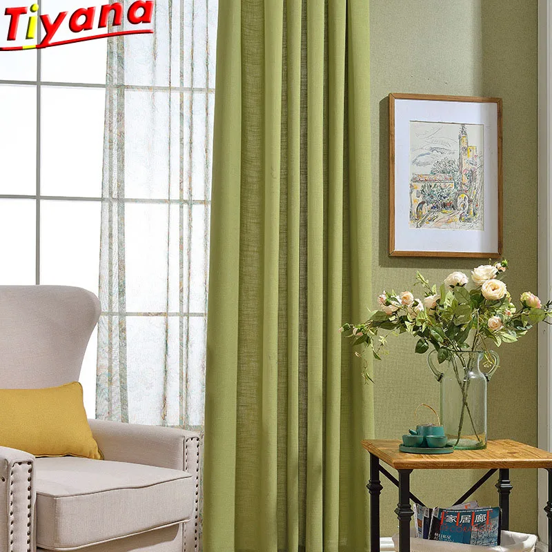 Однотонные розовые занавески для гостиной зеленые льняные офиса кафе