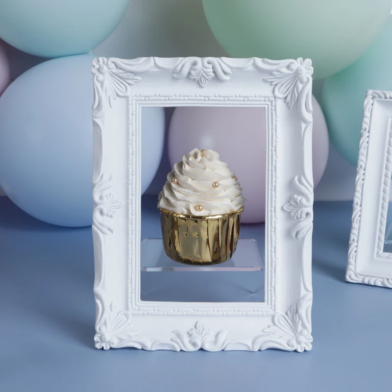 Белый цветок с Дисплей пластины смолы фоторамка Тип в виде пирожного чашке