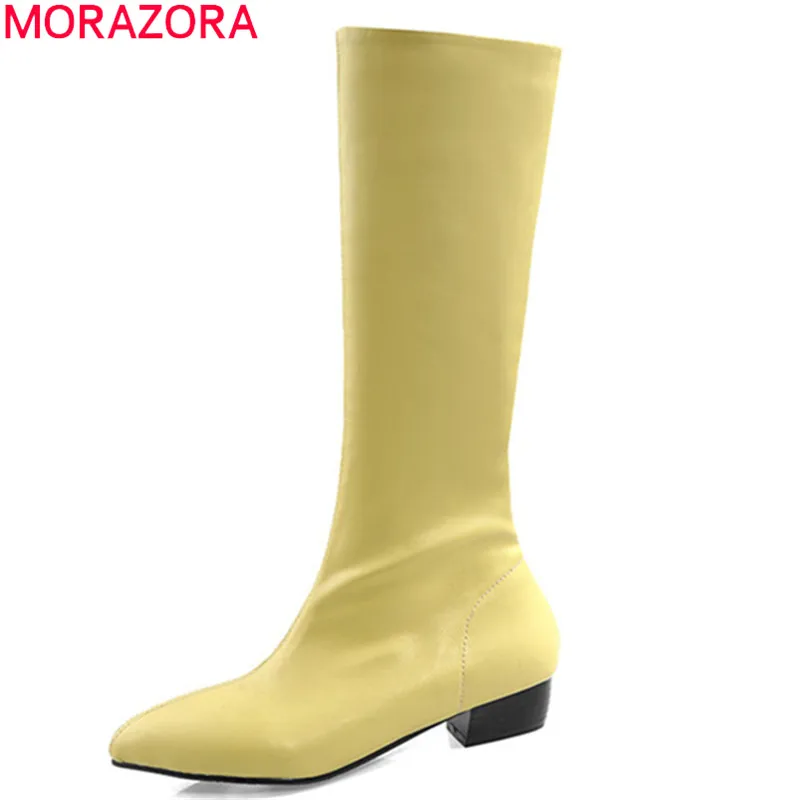 Женские облегающие сапоги MORAZORA черные повседневные до колена с острым носком на