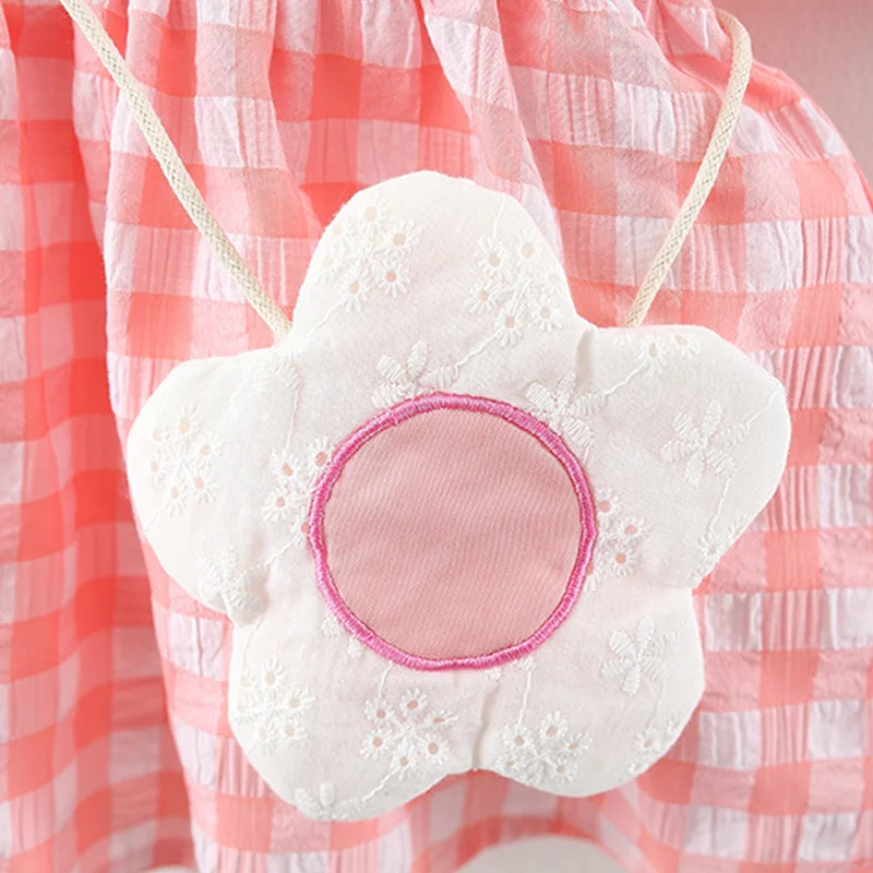 

New Baby Girls Dress with Bag Plaid Beach Travel Kids Summer Dresses for Toddler Girls Clothes Princess Dress