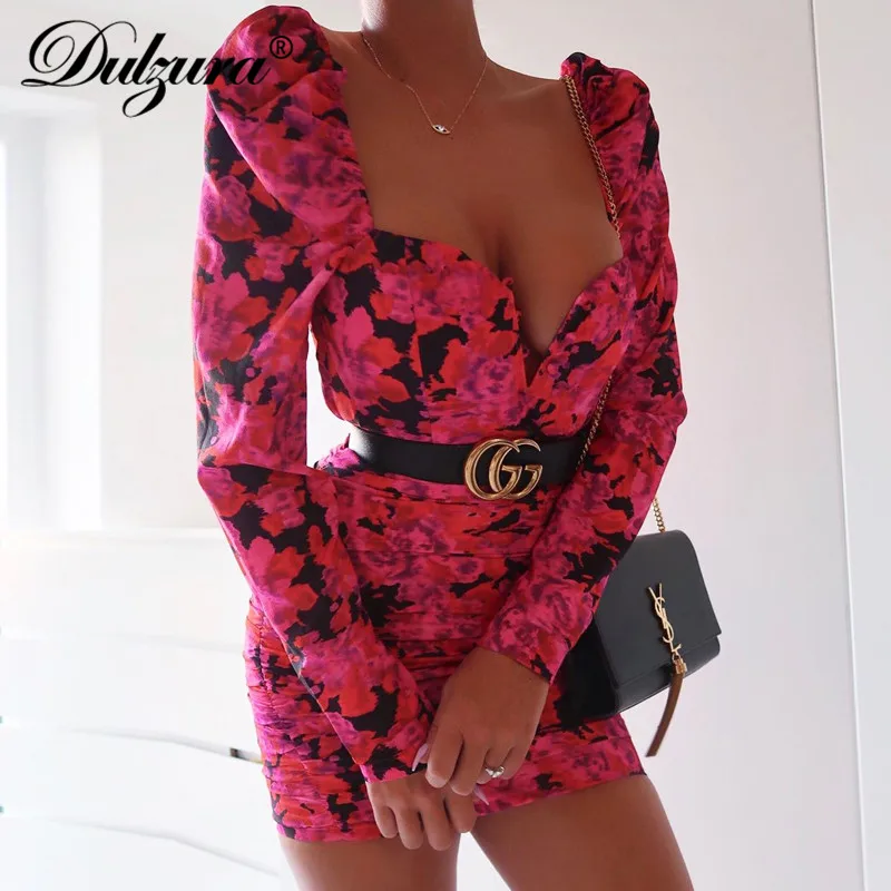 Женское платье мини с рюшами и цветочным принтом Dulzura облегающее элеганвечерние