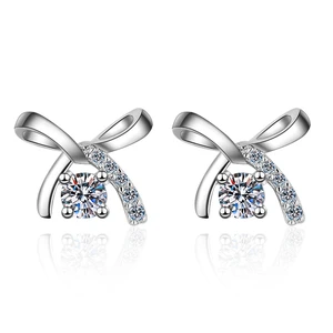 Trendy Moissanite Bowknot Stud Earrings Women 925 Silver Plated Platinum Moissanite Diamond Earrings Birthday Gift Fine Jewelry