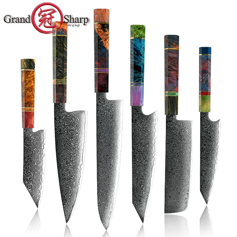 Кухонный нож Grandsharp из дамасской стали, искусственный японский нож из нержавеющей стали, полезный инструмент для резки мяса Gyuto Kiritsuke мясника