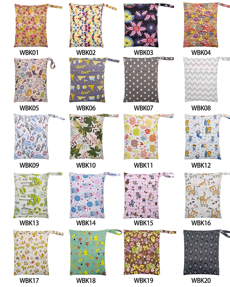 

Travel Wet Bags Baby Waterproof Cloth Diaper Bag Single Zipper Print Reusable Baby Nappy Wet Dry Bags Wetbags Baby Organizer