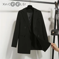 high quality fashion autumn winter student double breasted jacket white loose casual black women blazers jackets work wear coat