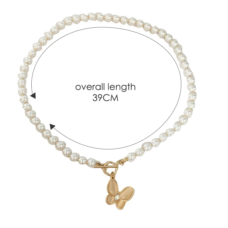 Ожерелье-цепочка с жемчужинами и подвеской-бабочкой | Украшения аксессуары