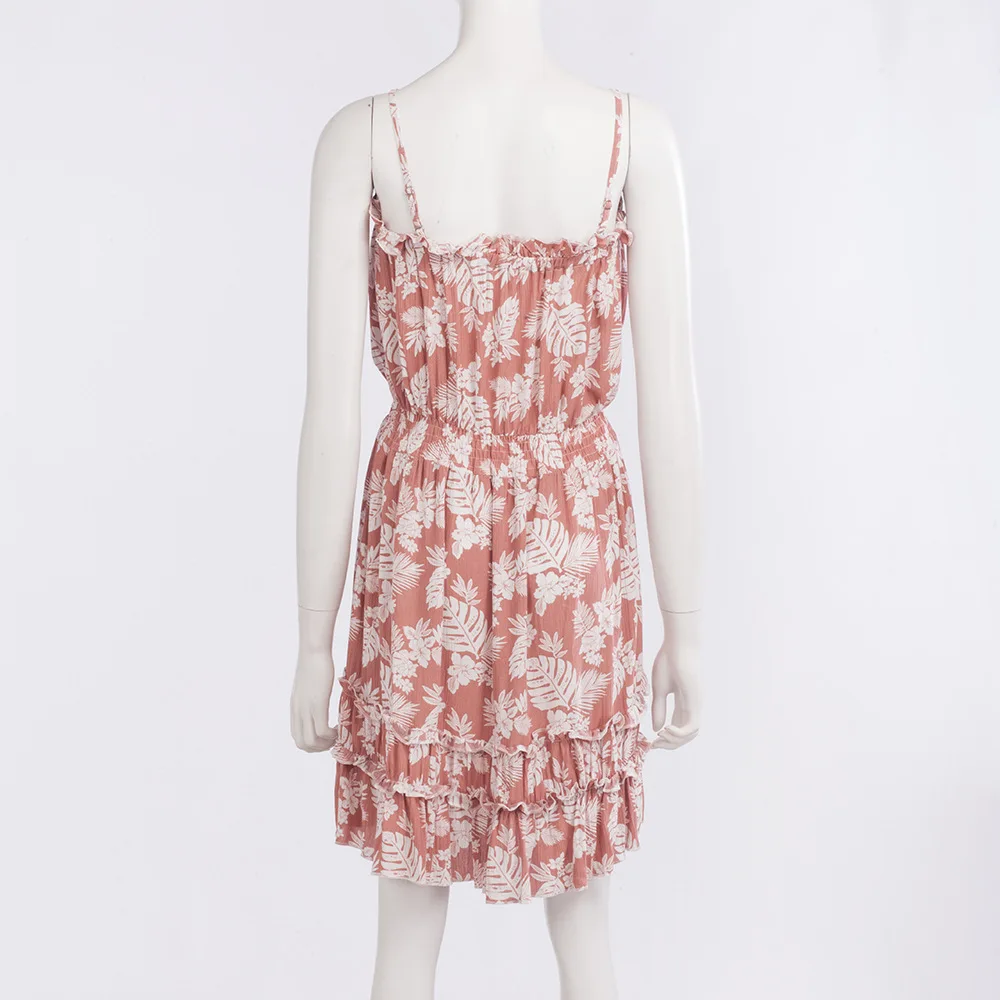 

Women Summer Midi Sundress Beach Maxi Robe Dresses Flower Chiffon Dress Girl Nice Ruffles Print Elegant Sleeveless Dress