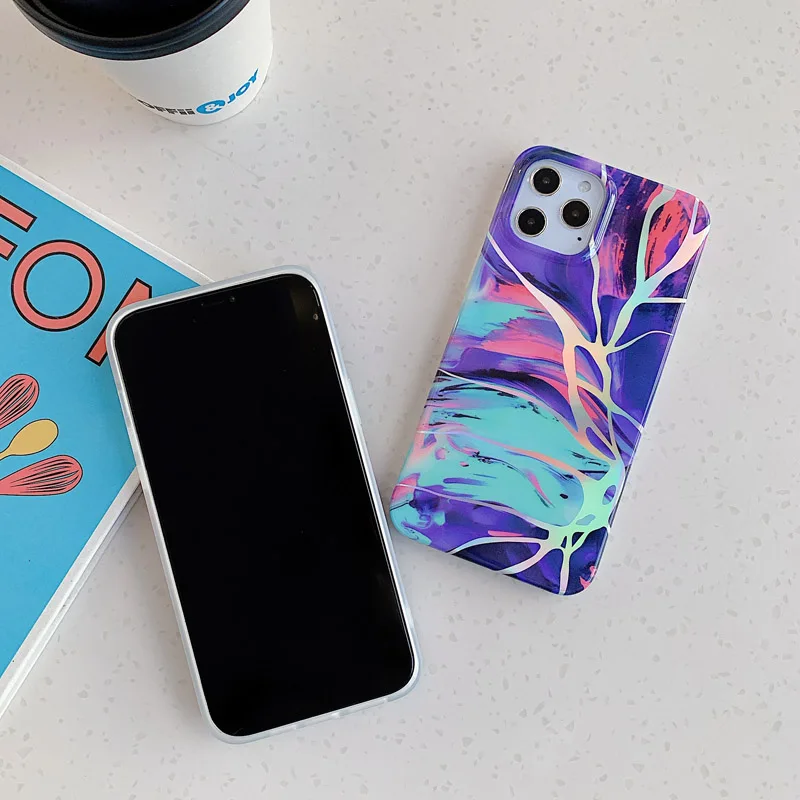 

Luxury Laser Marbling For iPhone Case iPhone 11 Pro 12 Max XR Case X XS Max 7 8 Plus iPhone 12 Mini Back Cover Silk Feel Shell