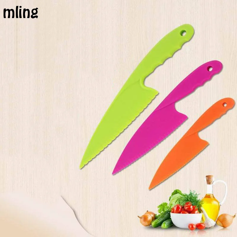 Кухонный нож mling для детей, безопасный нож, 3 шт., салат, нож для салата, зубчатый пластиковый резак, слайсер для торта, хлеба, повара, для детей, сделай сам