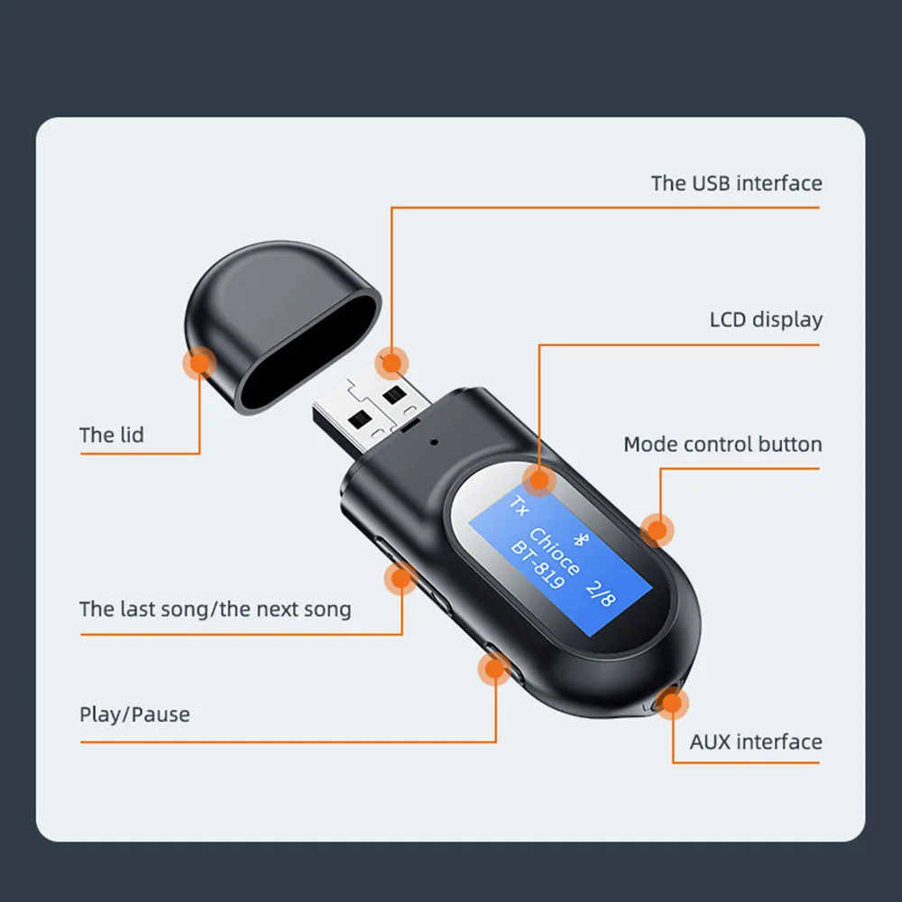 Bluetooth 5 0 приемник передатчик аудио адаптер ЖК-дисплей 3 мм Aux беспроводной стерео