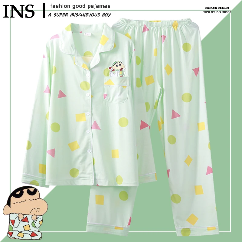 

Fashion Ins Girls Pyjama Korea Joint Crayon Shin-chan Pajama Homesuit Loungwear Anime Nightwear Kawaii Pijama Nightgown Costome