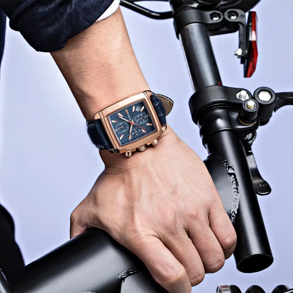 

Original Blue Leather Mens Watches Luxury Brand Business Wristwatch Army Military Wrist Watch for Men Clock Reloj Hombre