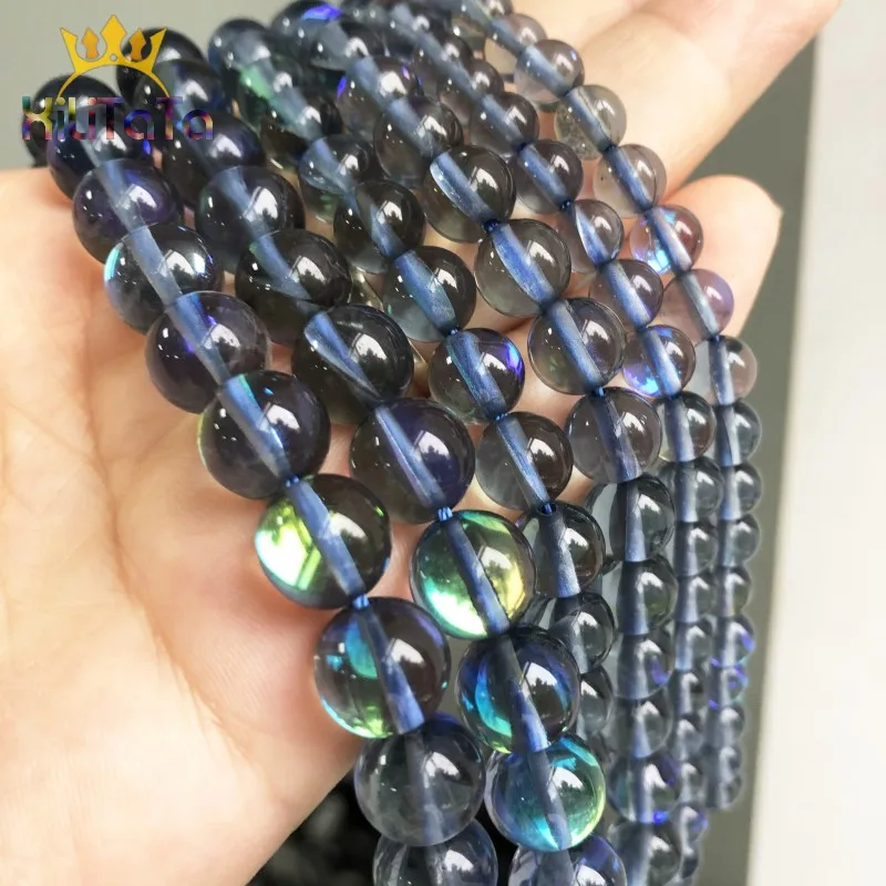 Серые бусины из австрийского хрусталя с блестками лунного камня Круглые