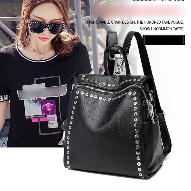 Женская сумка из натуральной кожи Новый Модный женский рюкзак с заклепками