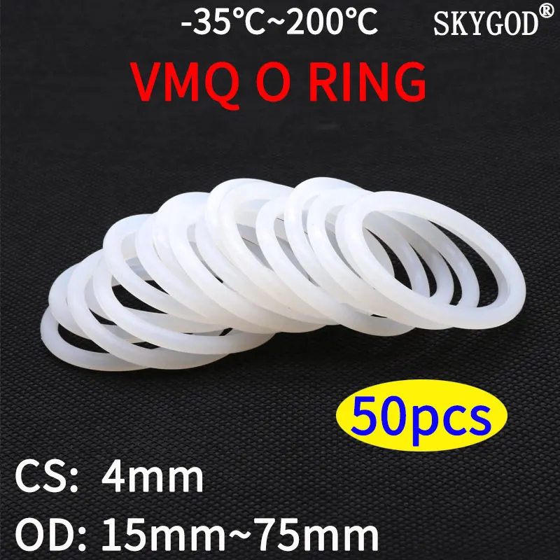 

Уплотнительное кольцо VMQ, уплотнительное прокладка из силикона и резины, толщина CS, 4 мм, внешний диаметр 15 ~ 75 мм, белая Изолированная шайба к...