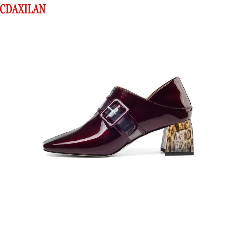 

CDAXILAN new to women pumps genuine cow patent leather square toe high heels shoes ladies party shoes for spring summer
