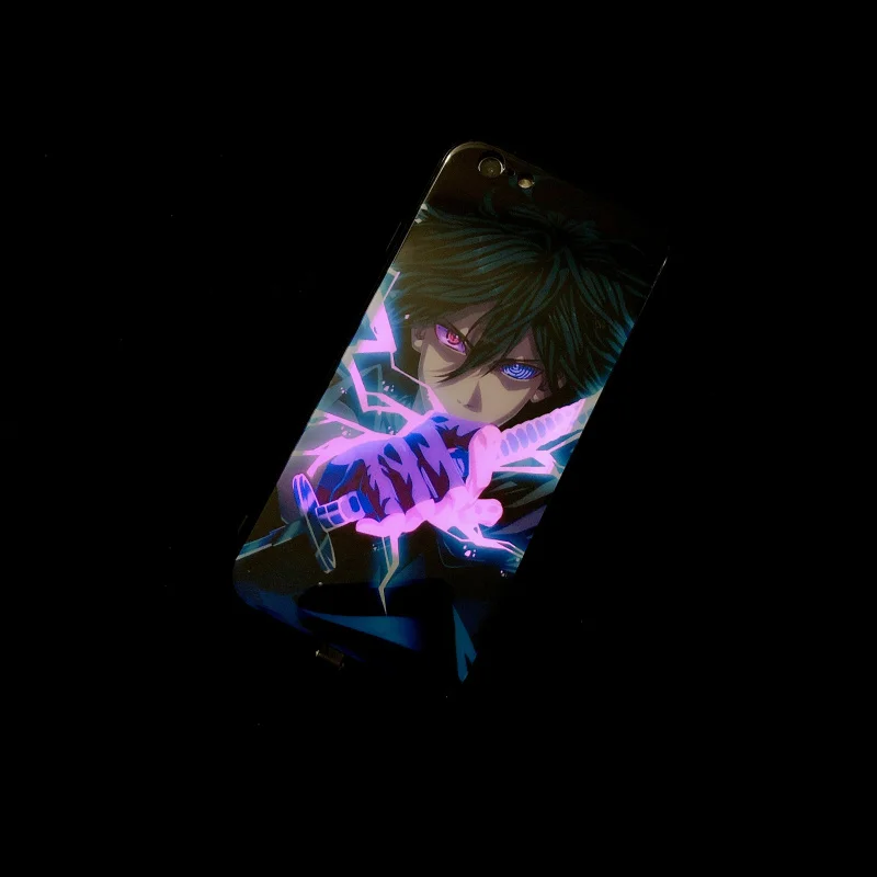 Японский аниме закаленный стеклянный чехол для телефона iPhone 6S 7 8PLUS XS MAX есть светодиодный роскошный стеклянный чехол для вспышки блестящий чехол для телефона