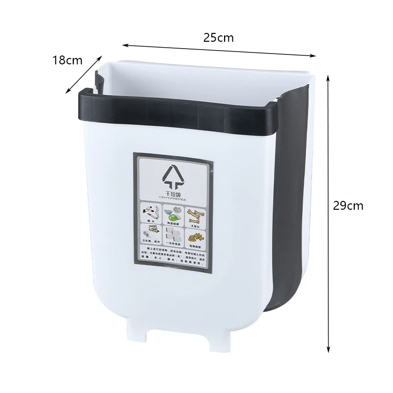 

Kitchen Folding Trash Can Plastic Recycle Bin Waste Bin Cabinet Door Hanging Dustbin Garbage Rubbish Bin Garbage Can