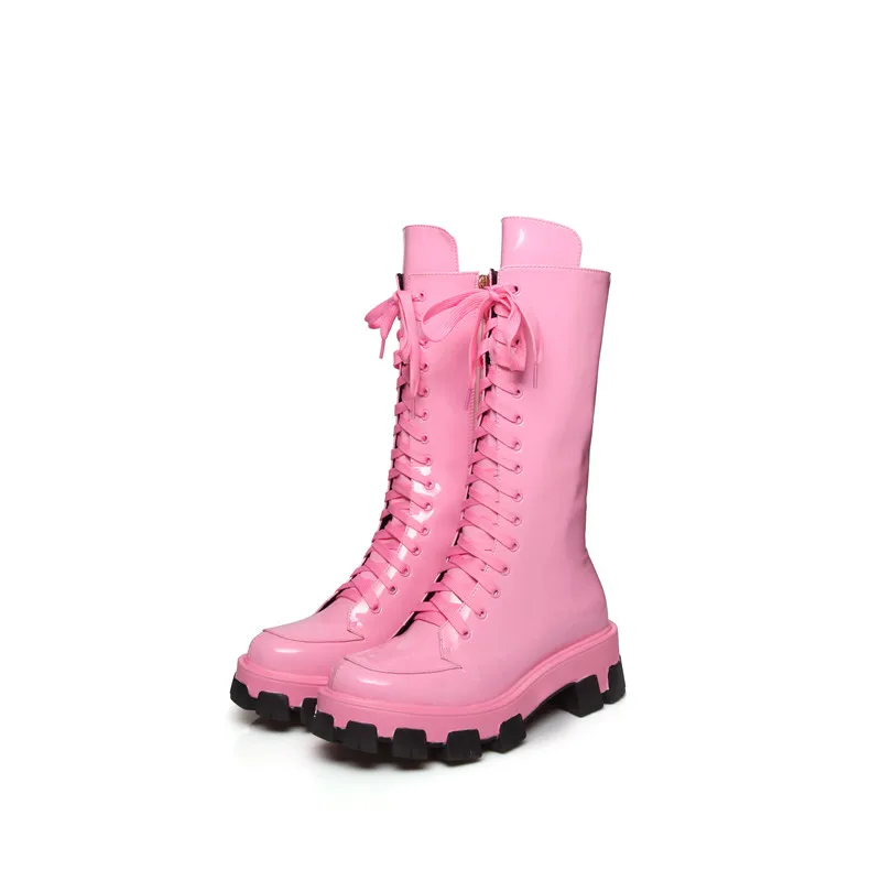 Женские сапоги из натуральной кожи MORAZORA черные до середины икры на платформе и