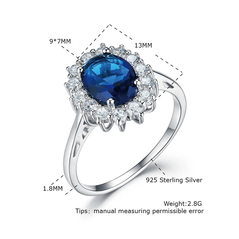 

925 Sterling Silver Rings For Women Diana Created Blue Sapphire British Royal Engagement Rings Anniversary Wedding Jewelry