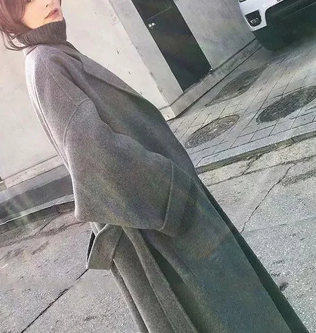 

Women's Classic Wool and Cashmere Blend Loose Casual Coat Lapel Lapel Belt Long Coat Jacket Warm Outerwear