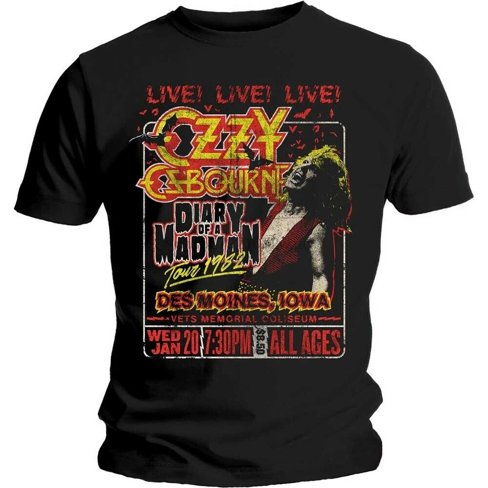 Официальная футболка OZZY osзависит от дневника Madman Tour 1982 черная рок группы|Мужские