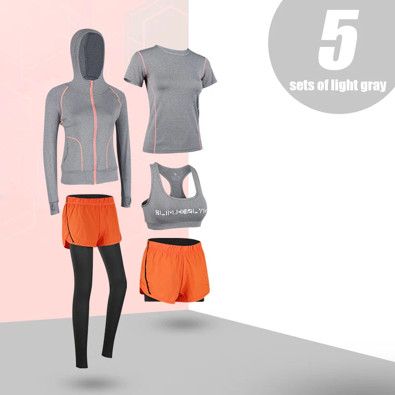 5 sets of light gray 5 шт. Набор для йоги для женщин одежда Бюстгальтер Спортивный Бег Фитнес Женская футболка одежда для фитнеса тренировочный спортивный костюм набор - Цвет: 5 sets of light gray