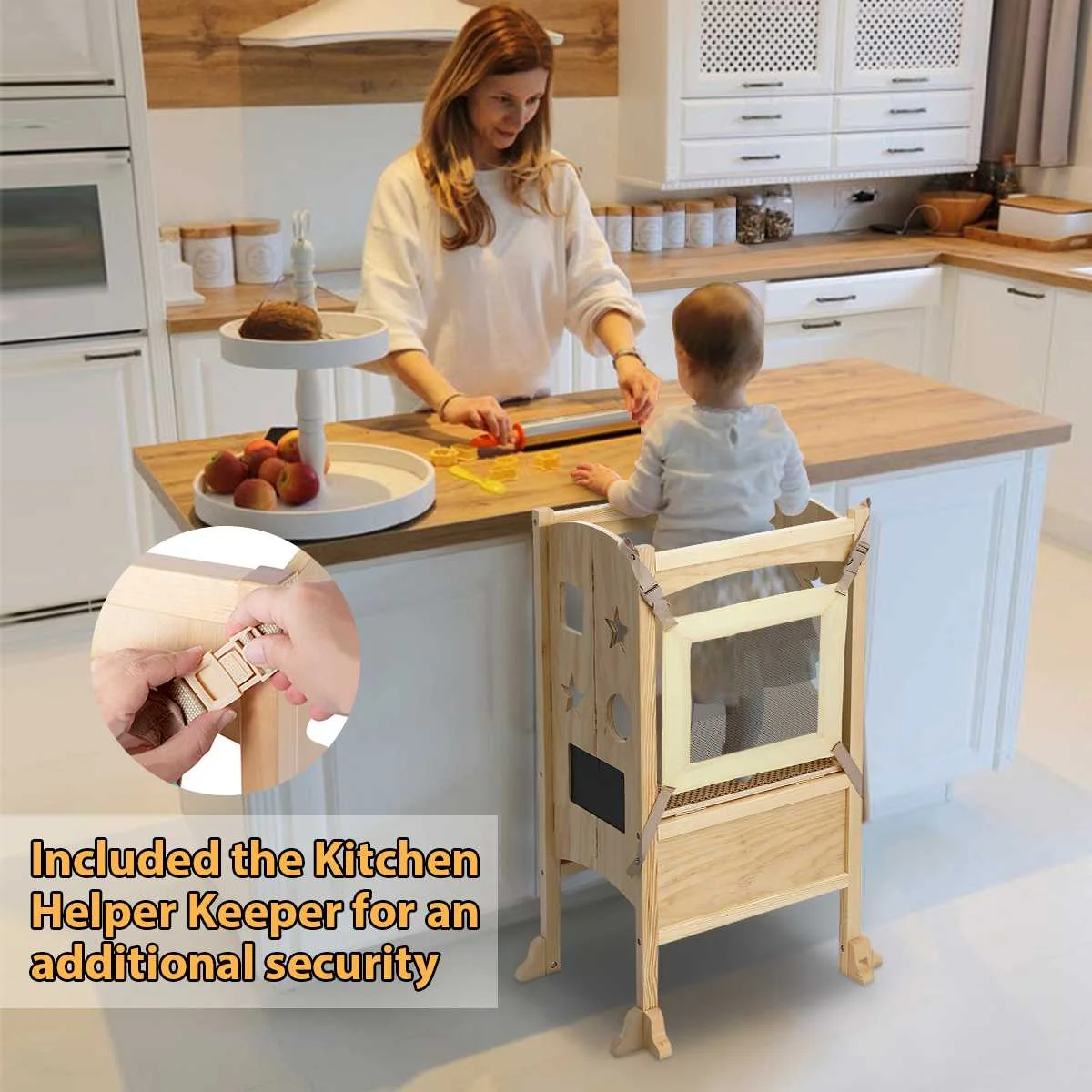 

Kitchen Step Stool for KidsToddler Standing Chiar Foldable Learning Toddler Tower Wooden Child Kitchen Stool Helper with Keeper
