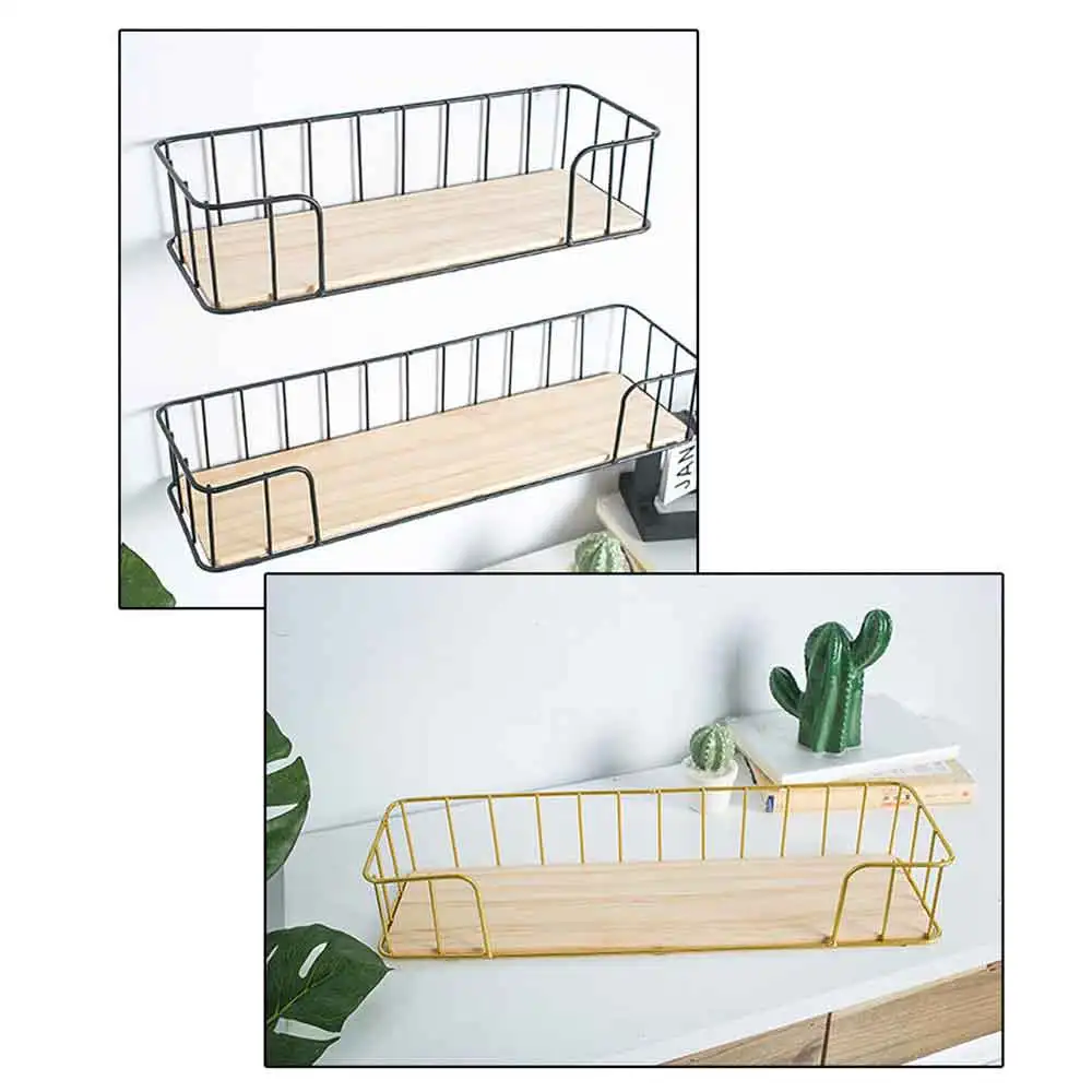 

Home Decor Storage Rack Wooden Iron Wall Shelf Wall Mounted Storage Organizer For Bedroom Kitchen Kid Room DIY Wall Decor Holder