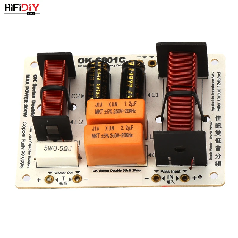 

HIFIDIY LIVE OK-6801C 2.5/3 Way 3 speaker Unit (Tweeter +mid-bass +bass)HiFi Speakers audio Frequency Divider Crossover Filters
