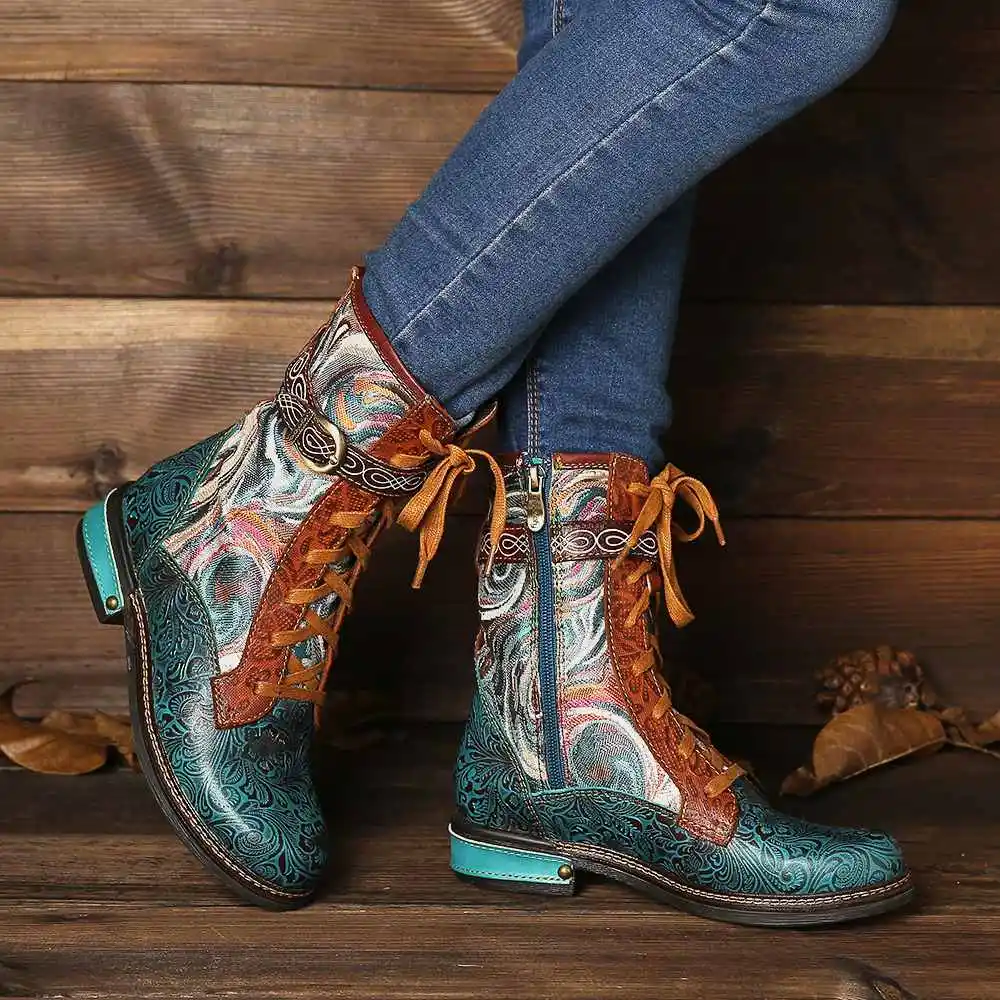 SOCOFY/Botas Mujer; короткие ботинки из тисненой натуральной кожи на плоской подошве со шнуровкой на молнии; женская обувь; женская зимняя обувь