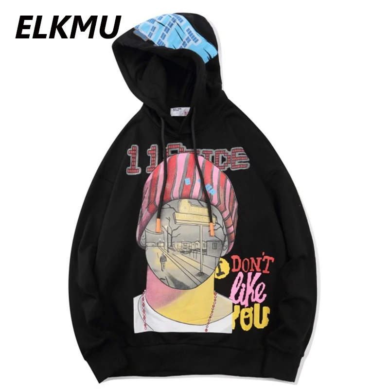 Толстовка ELKMU HE128 мужская с креативным принтом свитшот капюшоном в стиле хип хоп