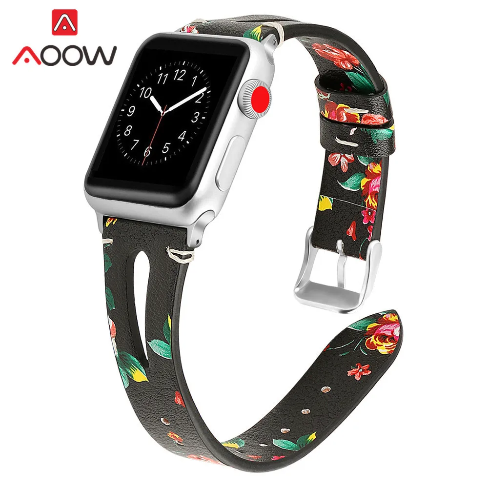 Ремешок из натуральной кожи с принтом для Apple Watch 40 мм 44 мм для iwatch 38 мм 42 мм ремешок серии 4 3 2 1 браслет аксессуары