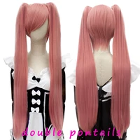 synthetic pink hair wig cospaly lolita ponytail double braid women pony extension blue red blond prurple long straight natural