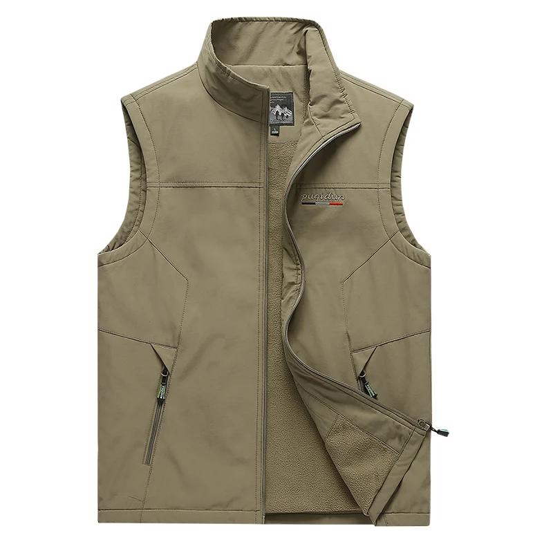 MAIDANGDI Men's Wool Fleece Jackets Vest Winter Solid Color Climbing Hiking Fishing Work Sleeveless Warm Waistcoat Multi-pocket