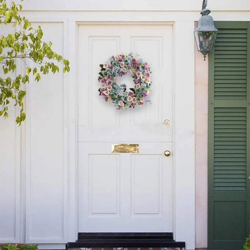 

Artificial Rose Flower Wreath Spring Summer Door Garland Front Door Window Wreath Wedding Hanging Ornament Home Decor