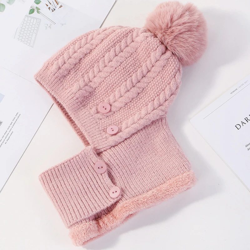 pink HT2788 шапочки, Толстая теплая шапка, шарф, набор, женская вязаная шапка зима, аксессуары, ветрозащитная шапка для верховой езды, лыжная шапка, зимняя шапка с шарфом - Цвет: pink