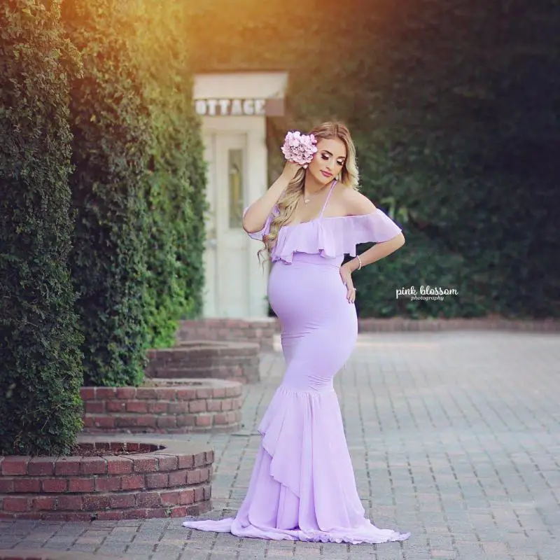 

Mermaid Maternity Dresses For Photo Shoot Pregnant Women Pregnancy Dress Photography Props Sexy Off Shoulder Maxi Maternity Gown
