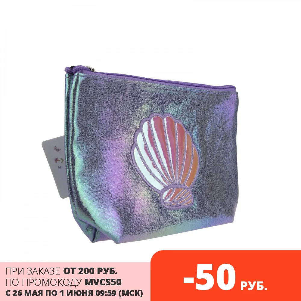 Косметичка Lukky 1 шт. эффект под кожу с аппликацией Ракушка 22х13 см бирка пакет