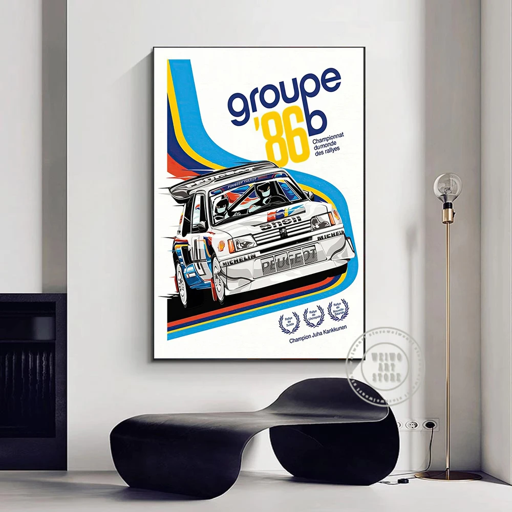 

Винтажный постер Peugeot Group 86, Картина на холсте с гоночными автомобилями, настенные художественные принты, картина для гостиной, украшение дл...