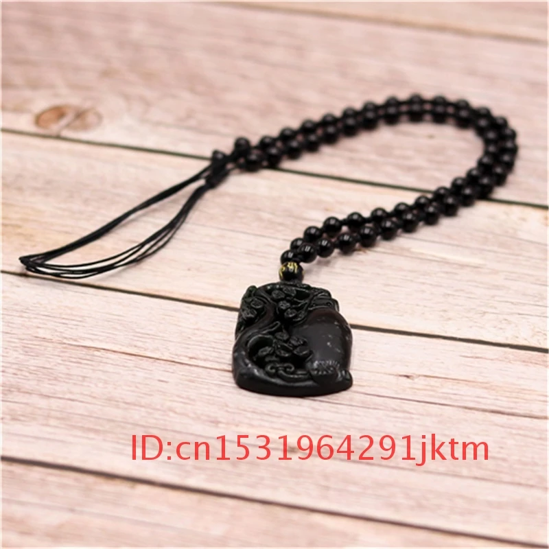 Obsidian Plum Carved Pendant Charm Amulet Vase Green Natural Men Black Jade Blossom Jewelry Gifts Necklace for Chinese | Украшения и