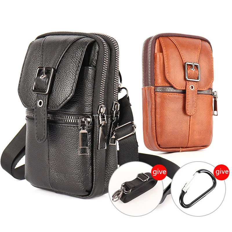 

First Layer Cowhide Mobile Phone Bag Men's Leather Mobile Phone Case Multifunctional Messenger Bag Waterproof Leather Hangingbag