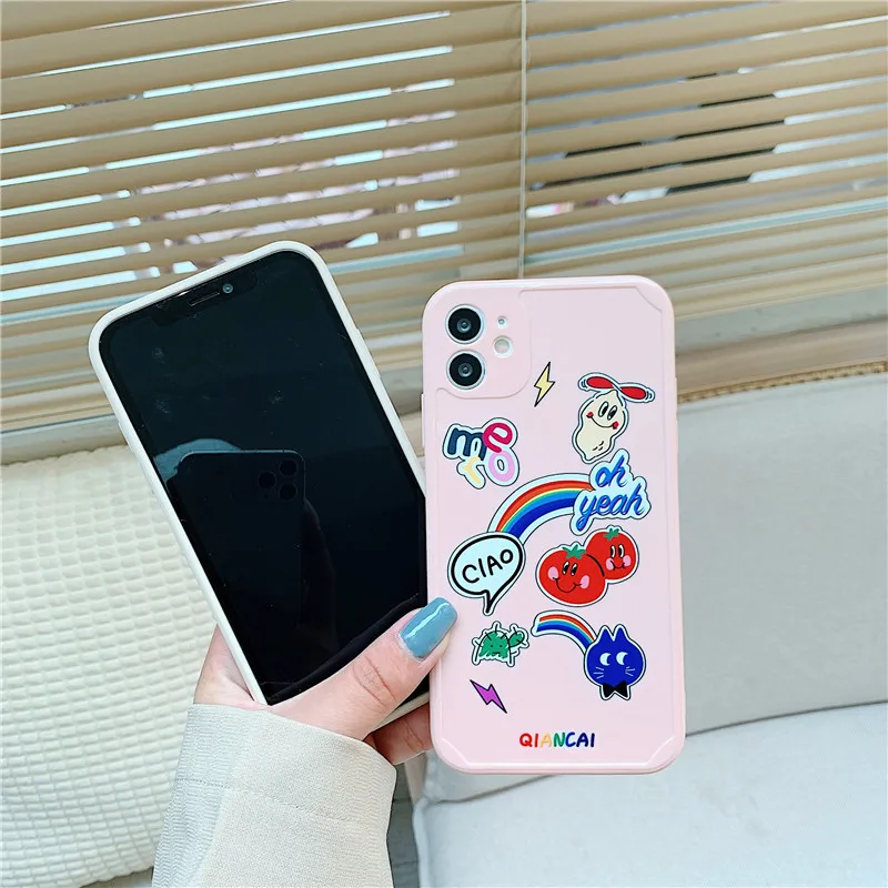 

Cartoon Tomato Straight Edge Phone Cases on For iPhone 12 Mini 11 Pro XS Max XR X 7 8 Plus Soft TPU Silicone Cover Case Fundas