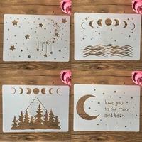 4pcsset a4 29cm phase of moon meteor diy layering stencils wall painting scrapbook coloring embossing album decorative template