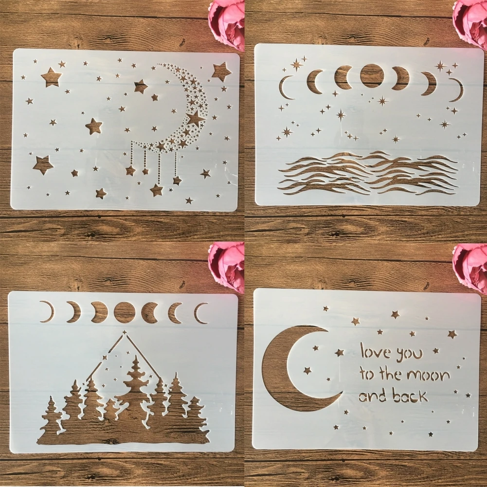 4 шт./компл. A4 29 см этапа лунный Метеор DIY наслоения Трафареты настенная живопись