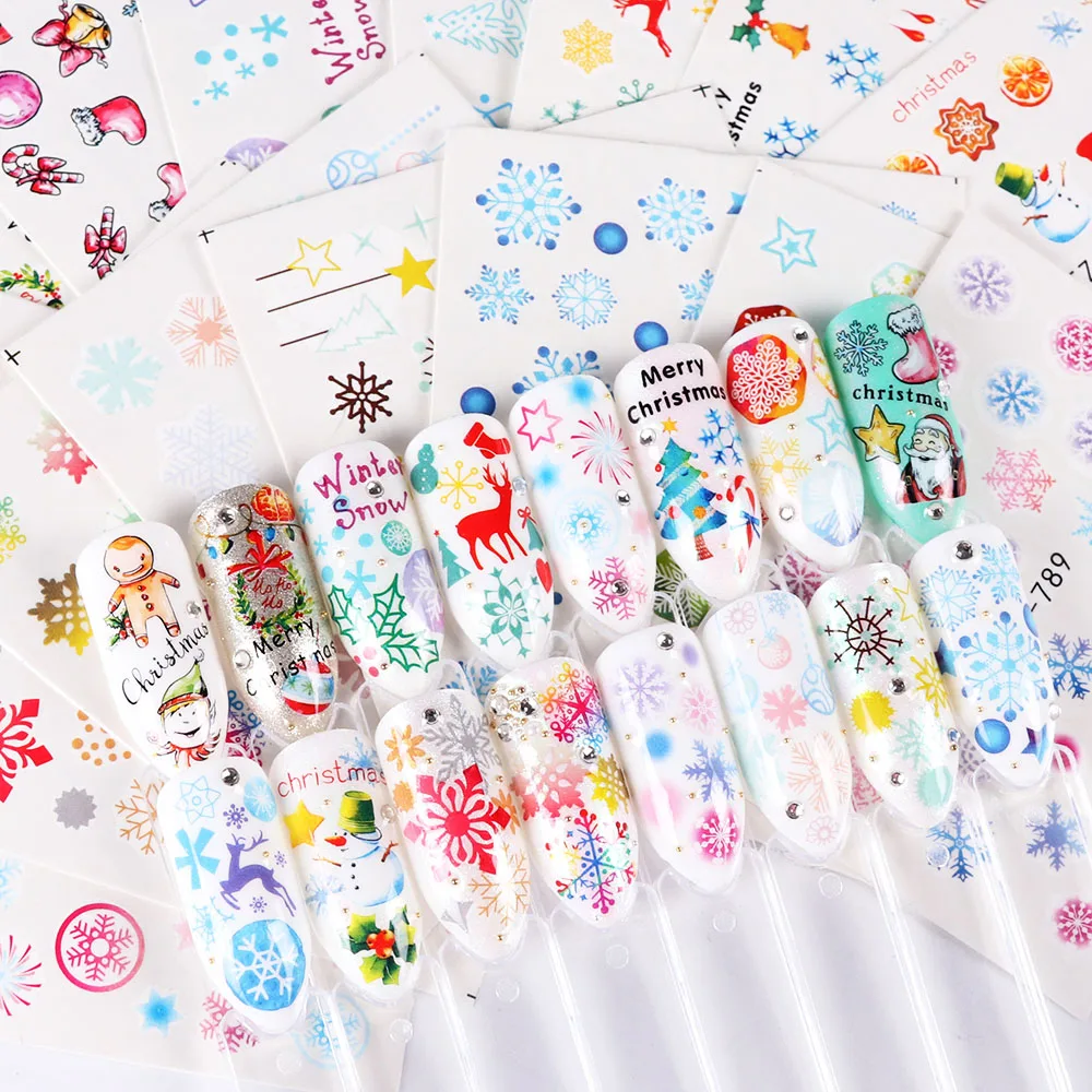 30 шт./компл. рождественские наклейки для ногтей с изображением снежинок звездочками; дизайн ногтей Водные Наклейки украшения для маникюра ползунки TRSTZ779-808