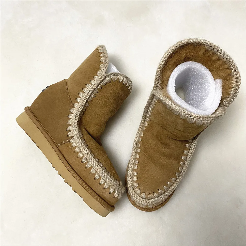 

2021 winter women snow ankle boots eskimo wedge short sheepskin luxury brand ladies short botines botas