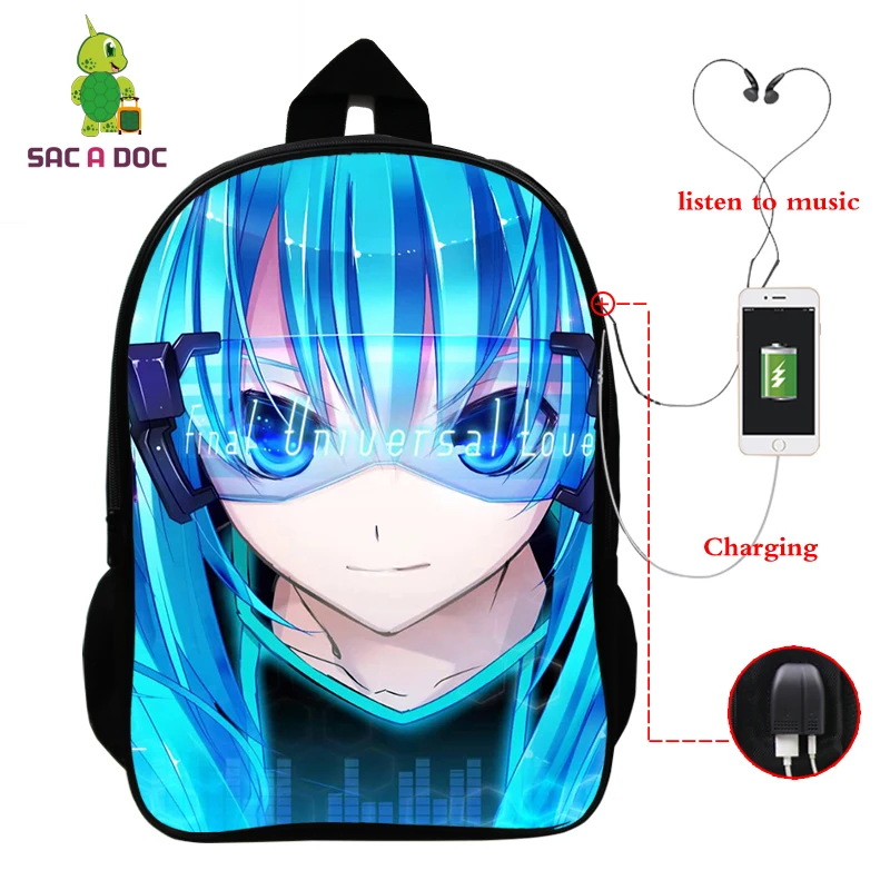 11 Многофункциональный рюкзак VOCALOID Hatsune Miku, зарядка через usb, разъем для наушников, для ноутбука, для подростков, мальчиков, девочек, школьные рюкзаки для косплея - Цвет: 11