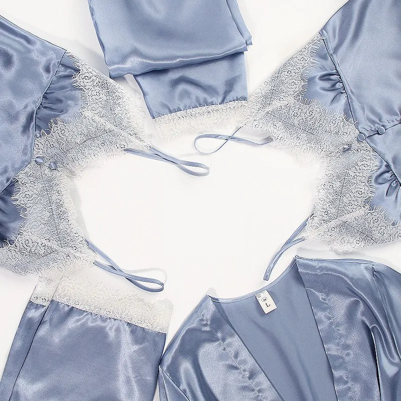 Для женщин свободный комплект для девочек ночная рубашка сатиновая одежда сна